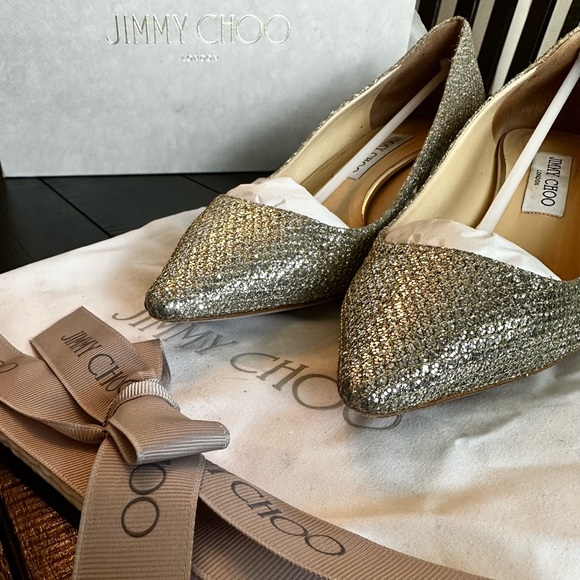 Jimmy Choo Romy 40mm Glitter Fabric in Champagne size 39.5 - Picture 7 of 11